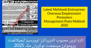 Latest Mehboob Enterprises Overseas Employment Promoters Management Posts Makkah 2025