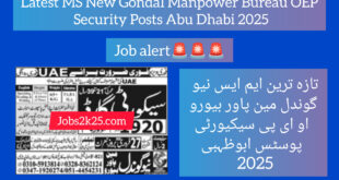 Latest MS New Gondal Manpower Bureau OEP Security Posts Abu Dhabi 2025